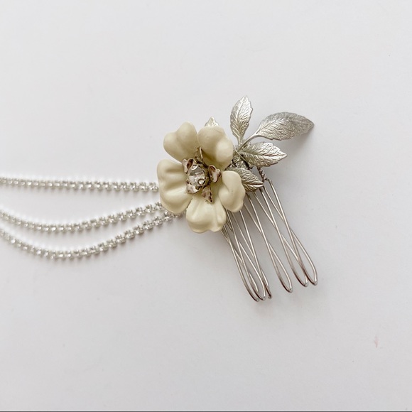 Triple Comb Enamel Bridal Headpeice Crystal Swags - Picture 11 of 11